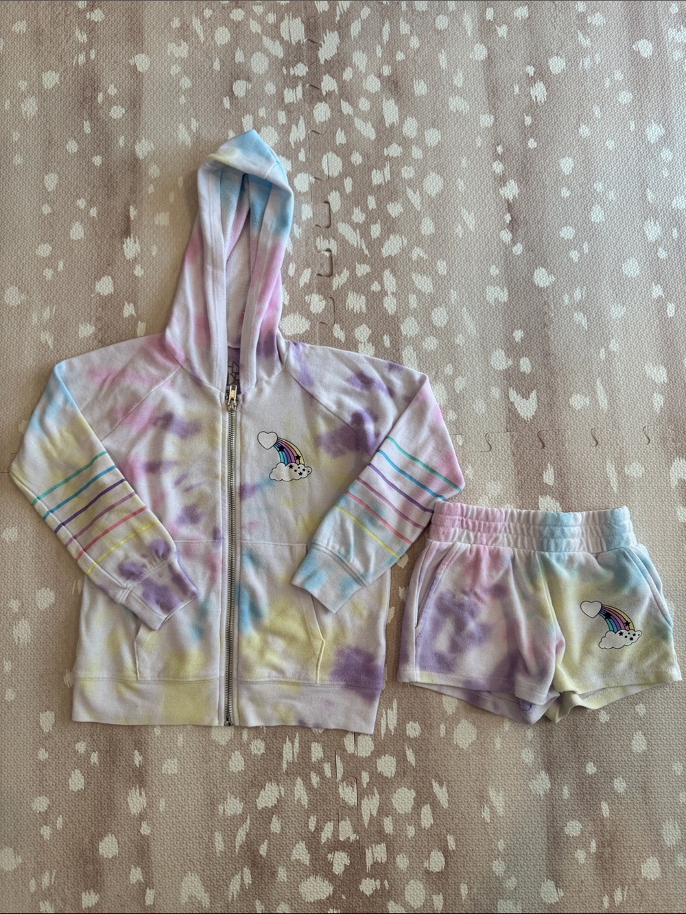 Chaser Girls Tie Dye Rainbow Hoodie & Shorts Set Size 5